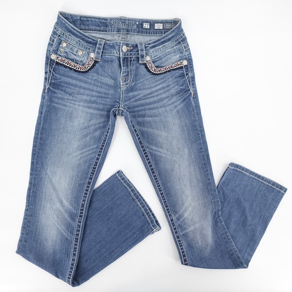 Miss Me Pants - Miss me jeans Womens 27 Signature Boot Embroidered Studded Flare Low JP7697B4